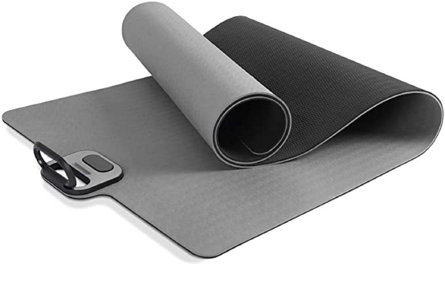 i-emporium TPE Yoga Mat - Exercise Fitness Mat with Timer and Phone Holder - Non-Slip - Black, Grey
