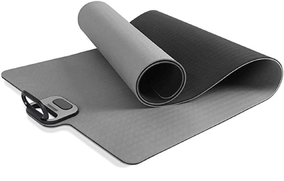 i-emporium TPE Yoga Mat - Exercise Fitness Mat with Timer and Phone Holder - Non-Slip - Black, Grey