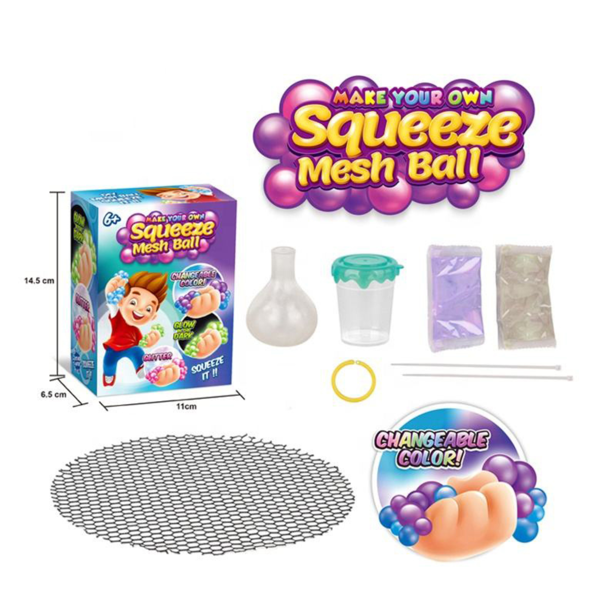 i-emporium Squeeze Mesh Ball Kit - Squishy Ball Changeable Color and Glow in the Dark