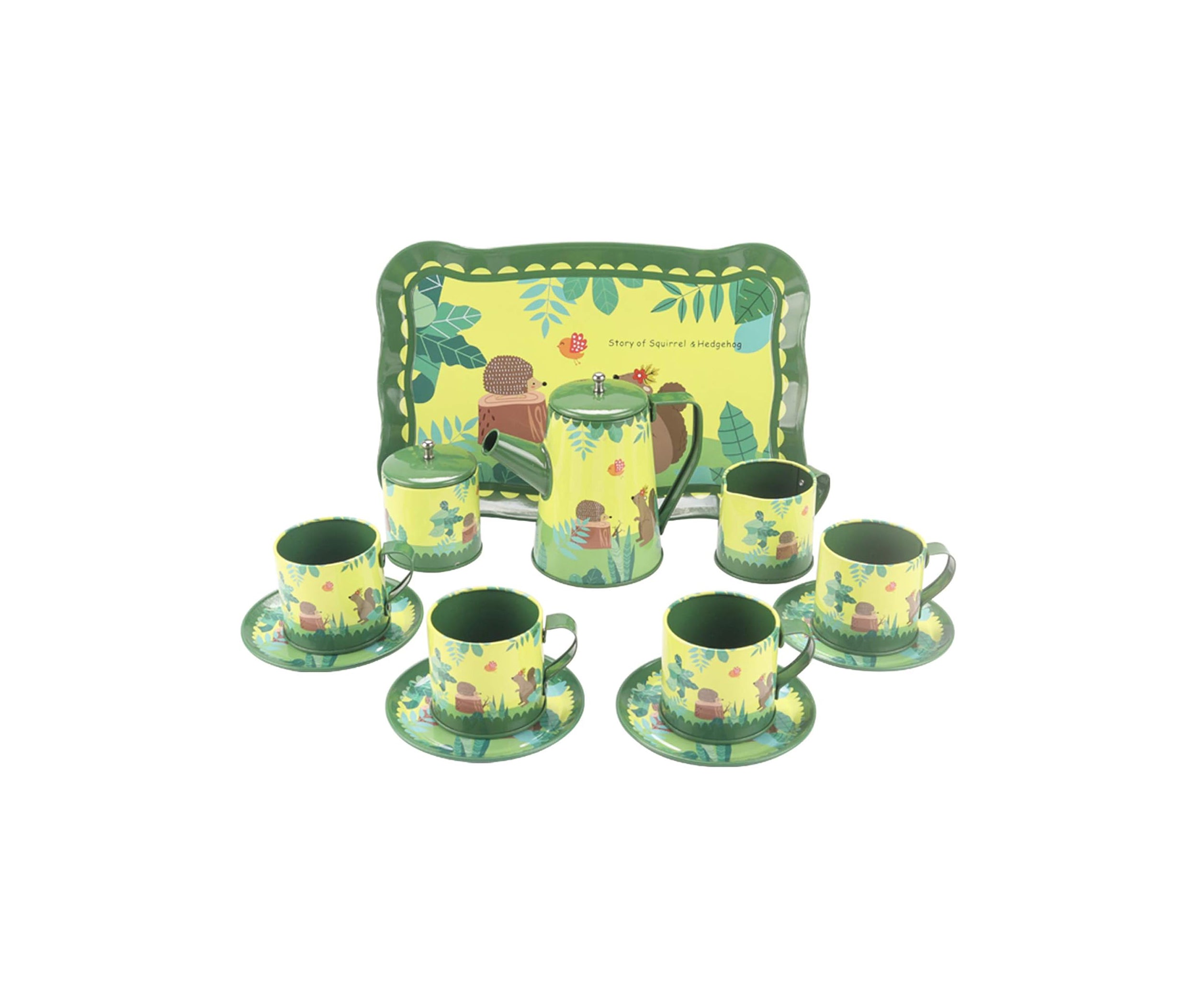 i-emporium Kids Pretend Play Green Tea Set 15-Piece Kitchen Toys