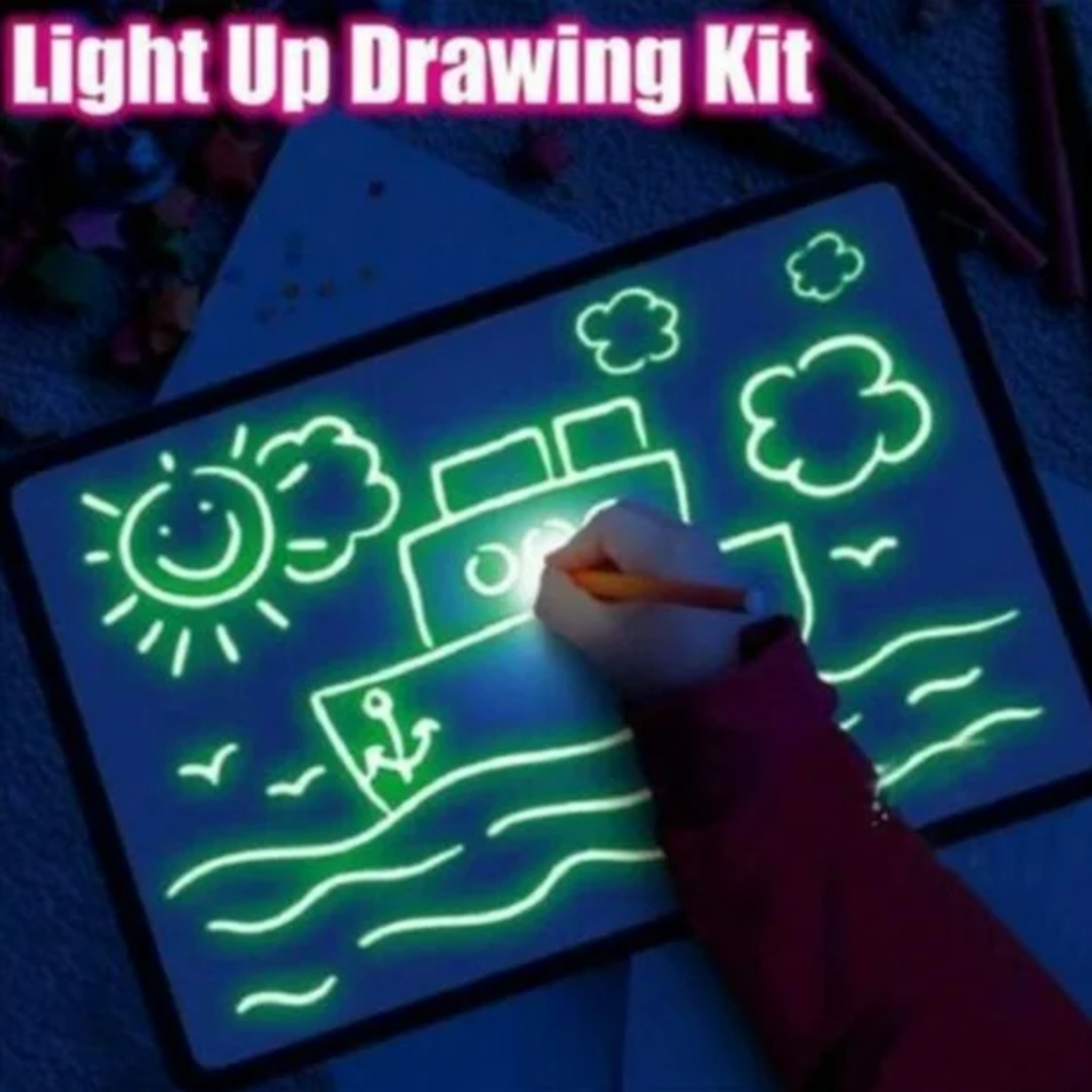 i-Emporium Glow Crazy Draw With Light Tablet | Mess-Free Luminous Kids Drawing Board