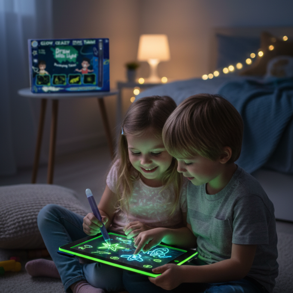 i-Emporium Glow Crazy Draw With Light Tablet | Mess-Free Luminous Kids Drawing Board