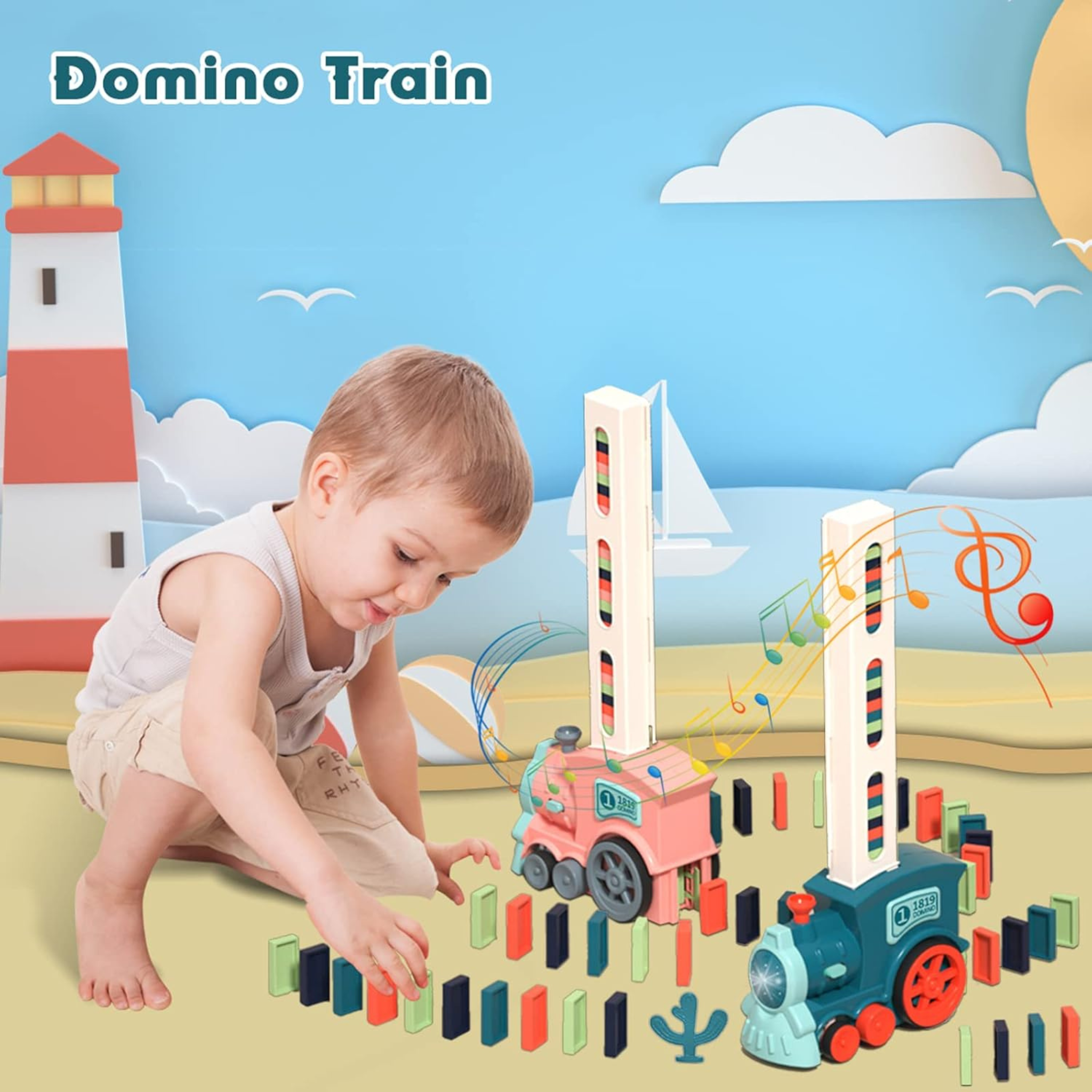 i-emporium Automatic Domino Train Toy Set - Electric STEM Stacking Toy for Kids