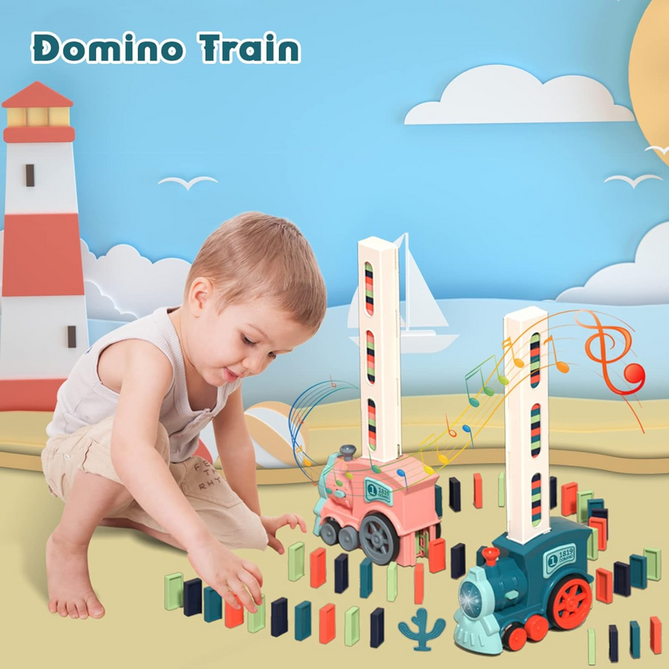 i-emporium Automatic Domino Train Toy Set - Electric STEM Stacking Toy for Kids