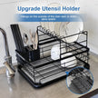 i-emporium Dish Drying Rack 2 Tier with Utensil Holder & Drip Tray Black