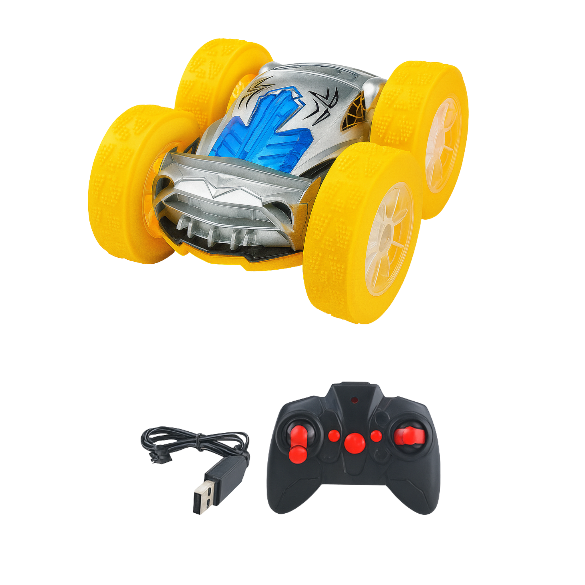 i-emporium 360 Double-Sided RC Stunt Car with LED Lights - Superhero Style