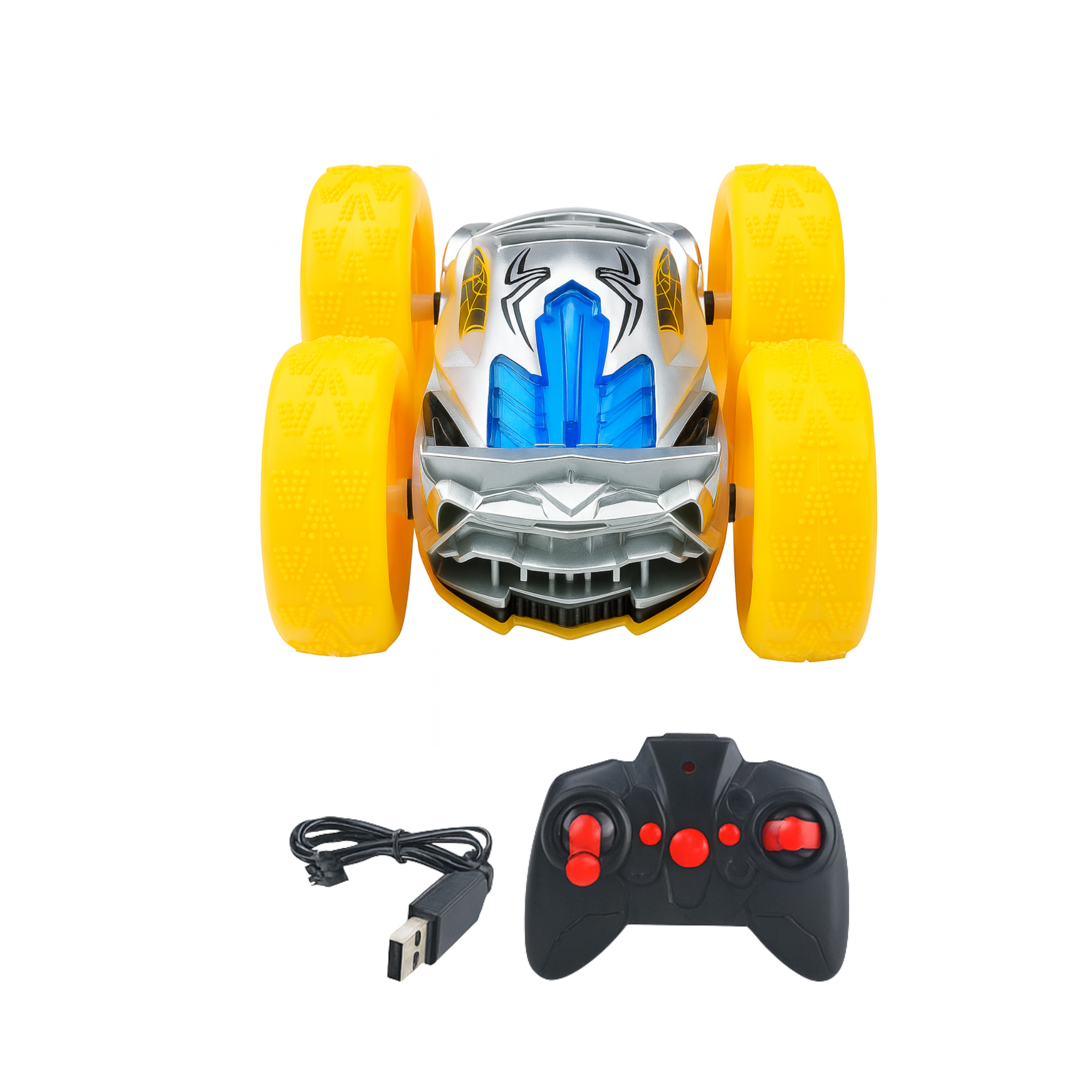 i-emporium 360 Double-Sided RC Stunt Car with LED Lights - Superhero Style