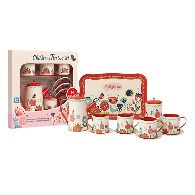i-emporium Kids Pretend Play Tea Set Red 14-Piece Kitchen Toys
