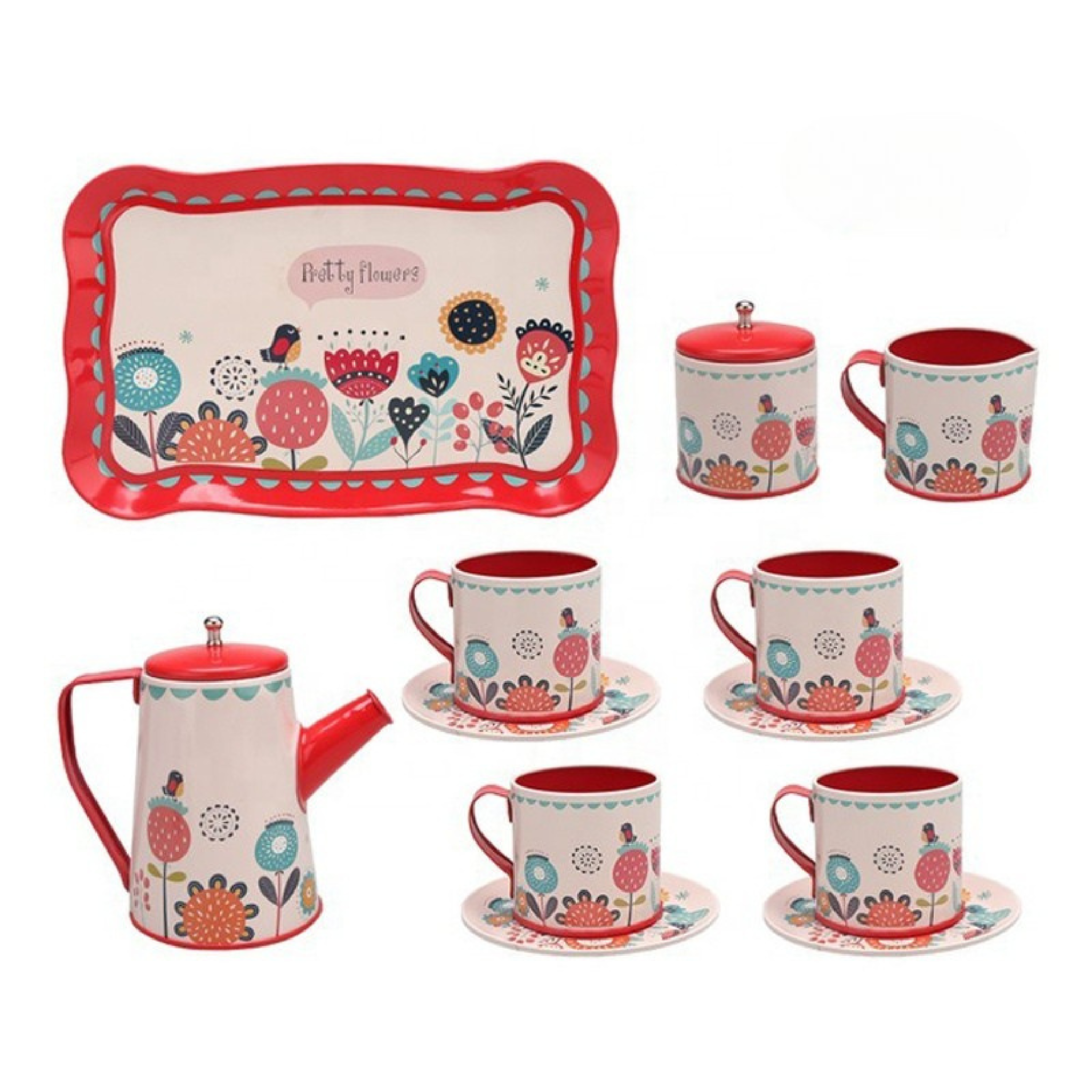 i-emporium Kids Pretend Play Tea Set Red 14-Piece Kitchen Toys