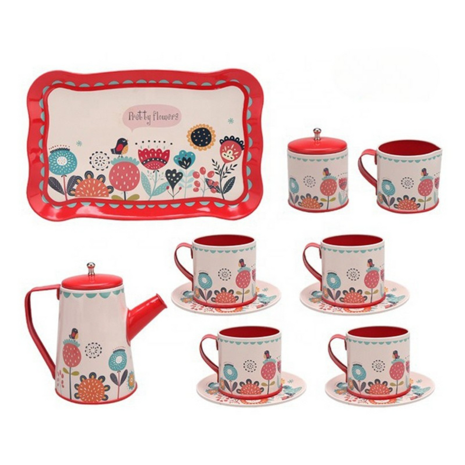 i-emporium Kids Pretend Play Tea Set Red 14-Piece Kitchen Toys