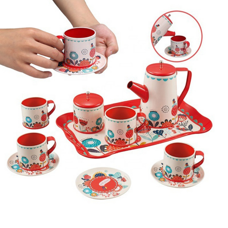 i-emporium Kids Pretend Play Tea Set Red 14-Piece Kitchen Toys