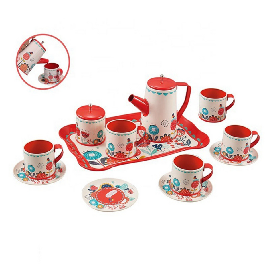 i-emporium Kids Pretend Play Tea Set Red 14-Piece Kitchen Toys