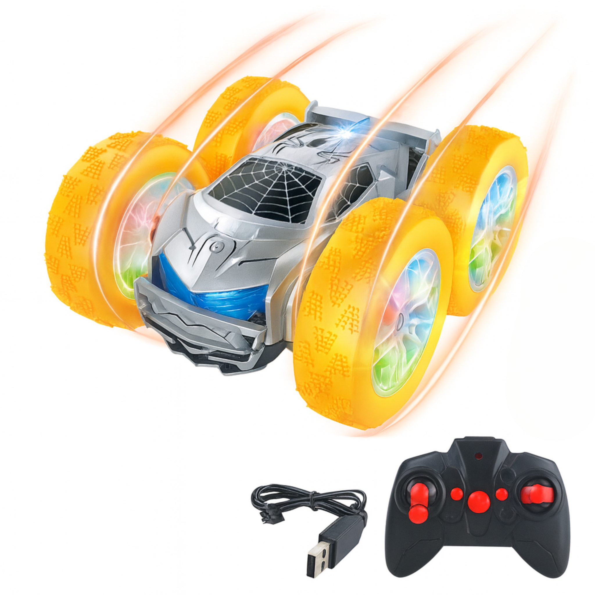i-emporium 360 Double-Sided RC Stunt Car with LED Lights - Superhero Style