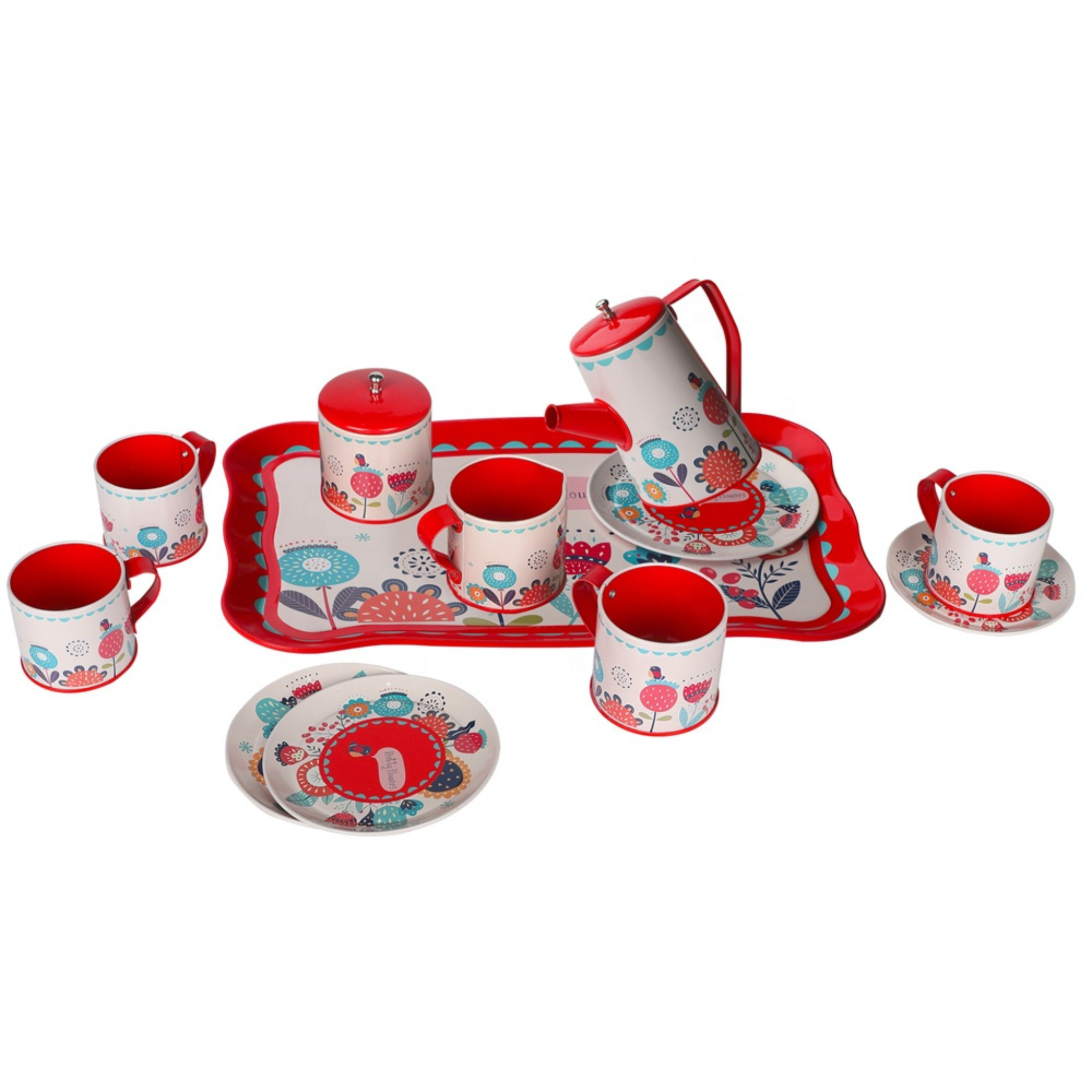 i-emporium Kids Pretend Play Tea Set Red 14-Piece Kitchen Toys