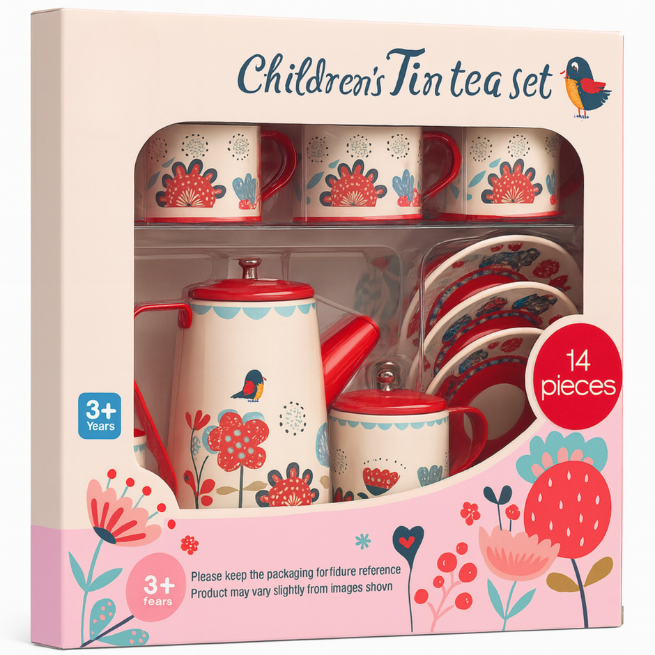i-emporium Kids Pretend Play Tea Set Red 14-Piece Kitchen Toys