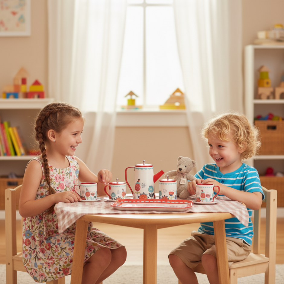 i-emporium Kids Pretend Play Tea Set Red 14-Piece Kitchen Toys