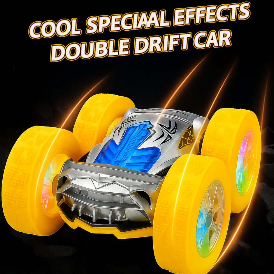i-emporium 360 Double-Sided RC Stunt Car with LED Lights - Superhero Style