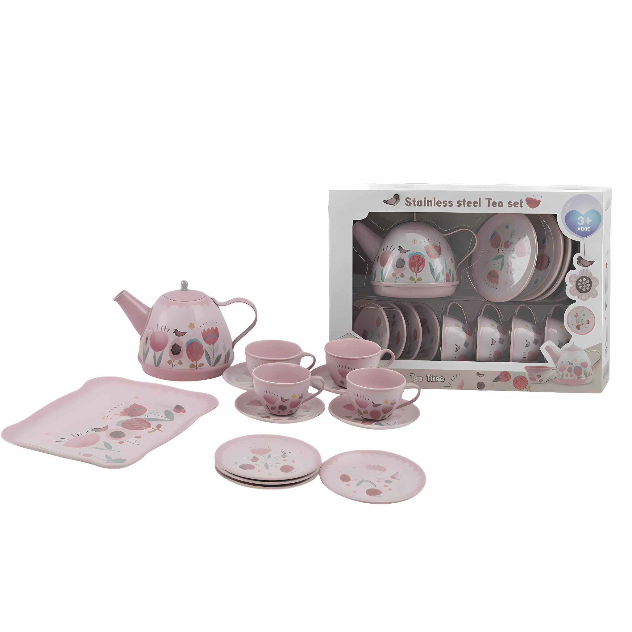 i-emporium Kids Pretend Play Tea Set - Stainless Steel Toy Tea Party Gift 14 Piece