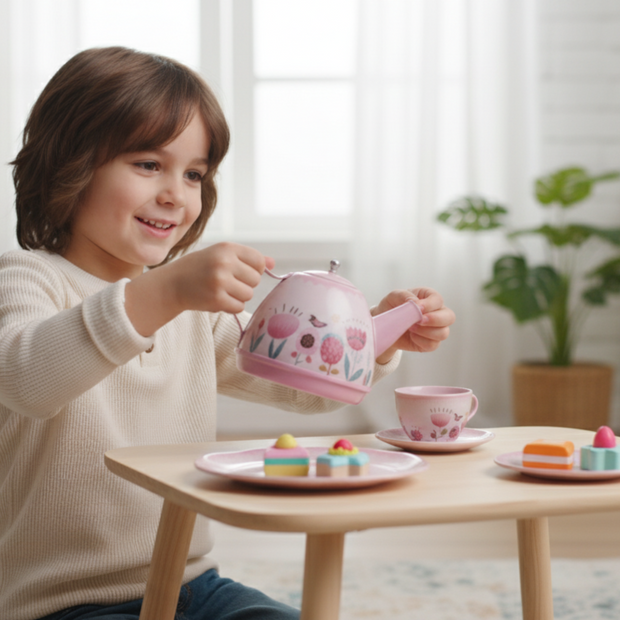 i-emporium Kids Pretend Play Tea Set - Stainless Steel Toy Tea Party Gift 14 Piece