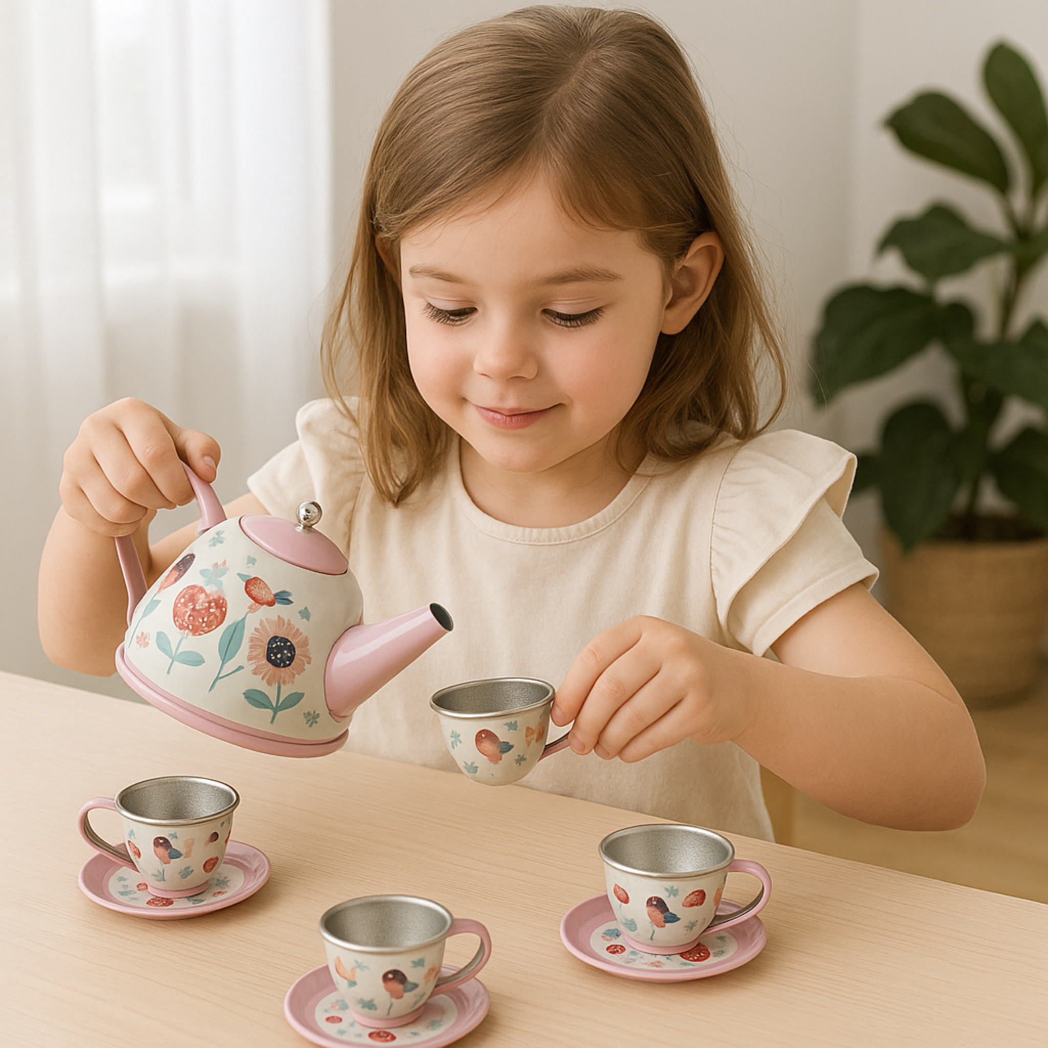 i-emporium Kids Pretend Play Tea Set - Stainless Steel Toy Tea Party Gift 14 Piece
