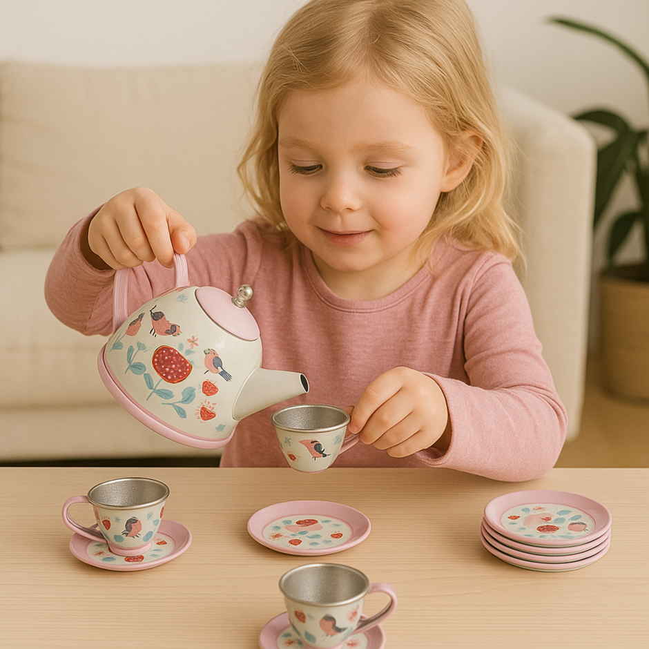 i-emporium Kids Pretend Play Tea Set - Stainless Steel Toy Tea Party Gift 14 Piece