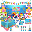 i-emporium Baby Shark Birthday Party Supplies 203-Piece Kit for 16 Guests - Complete Decorations Set with Backdrop