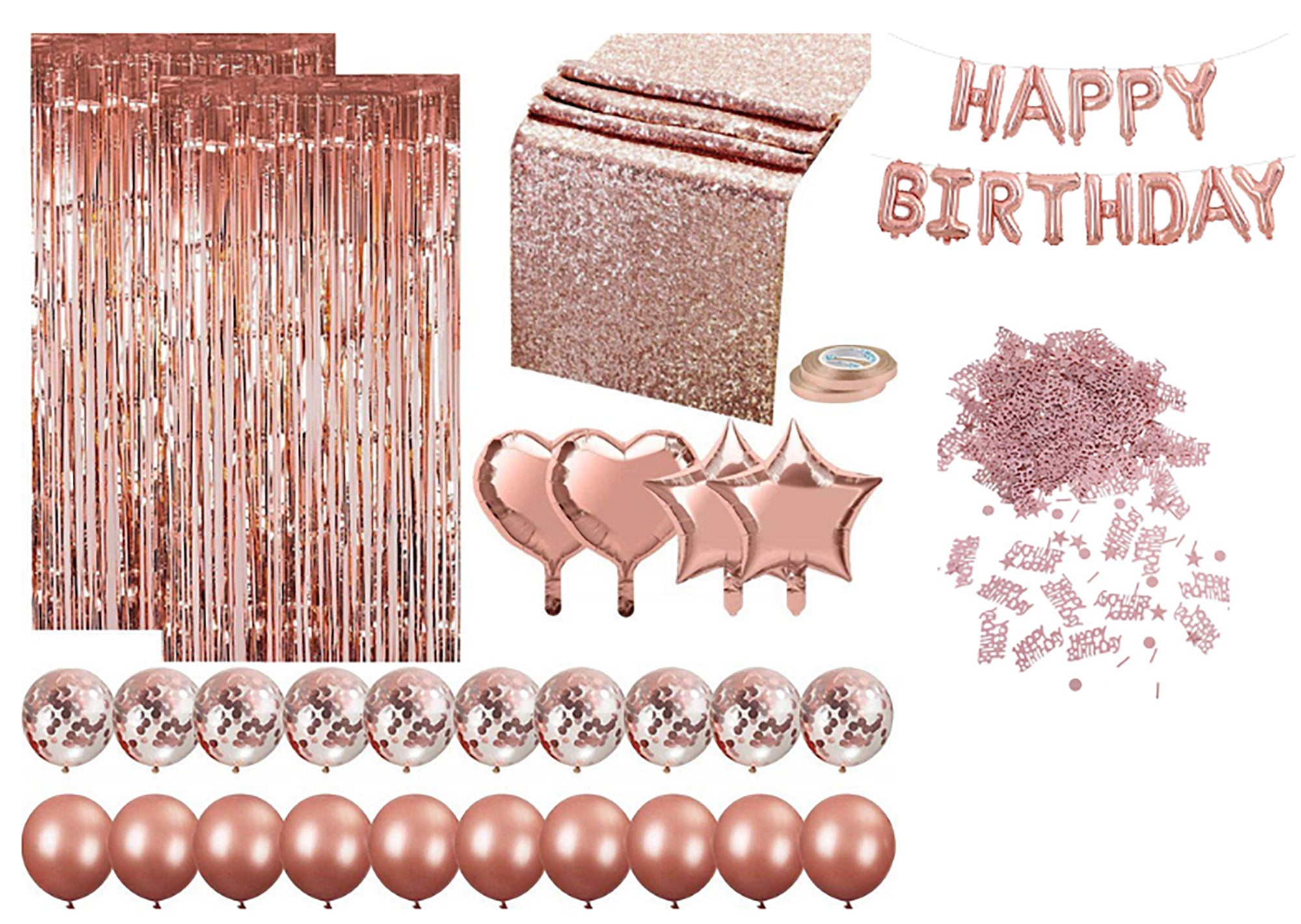 i-emporium Rose Gold Balloons Table Runner Party Pack - Happy Birthday Set - 31 Pieces