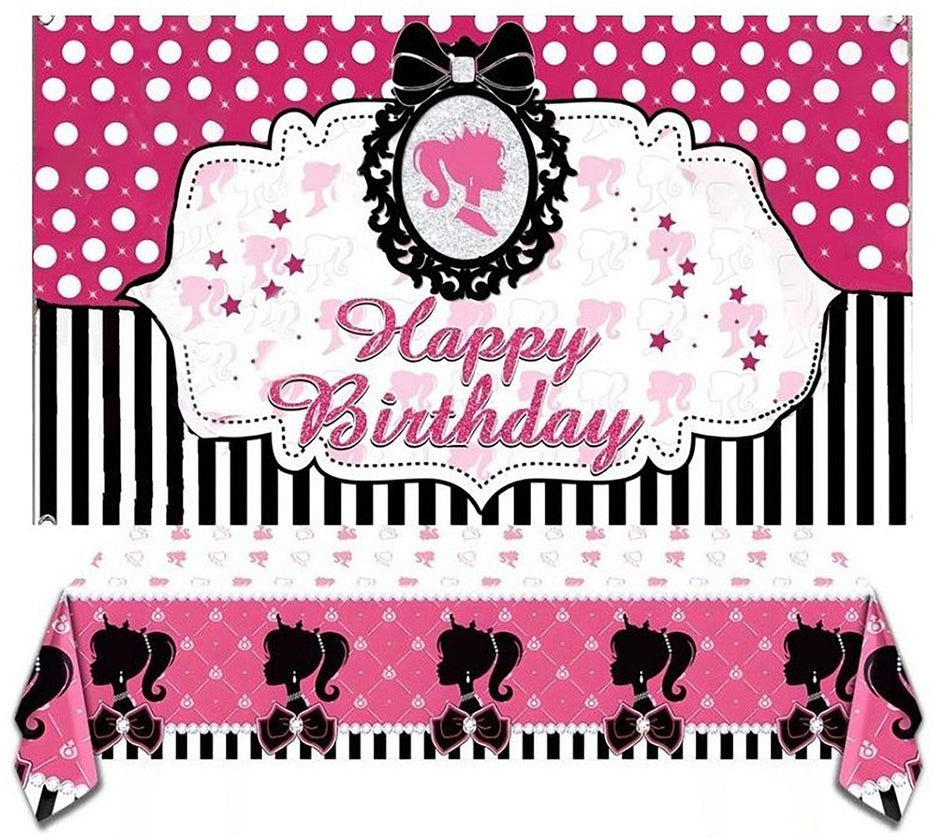 Pink Barbie Princess Birthday Backdrop for Girls