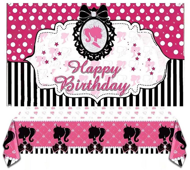 i-emporium Pink Backdrop for Girls - Happy Birthday Barbie Theme - Princess Theme
