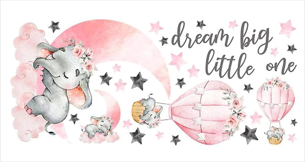 i-emporium 30X90cm | Dream Big Little One Elephant Wall Sticker Decal