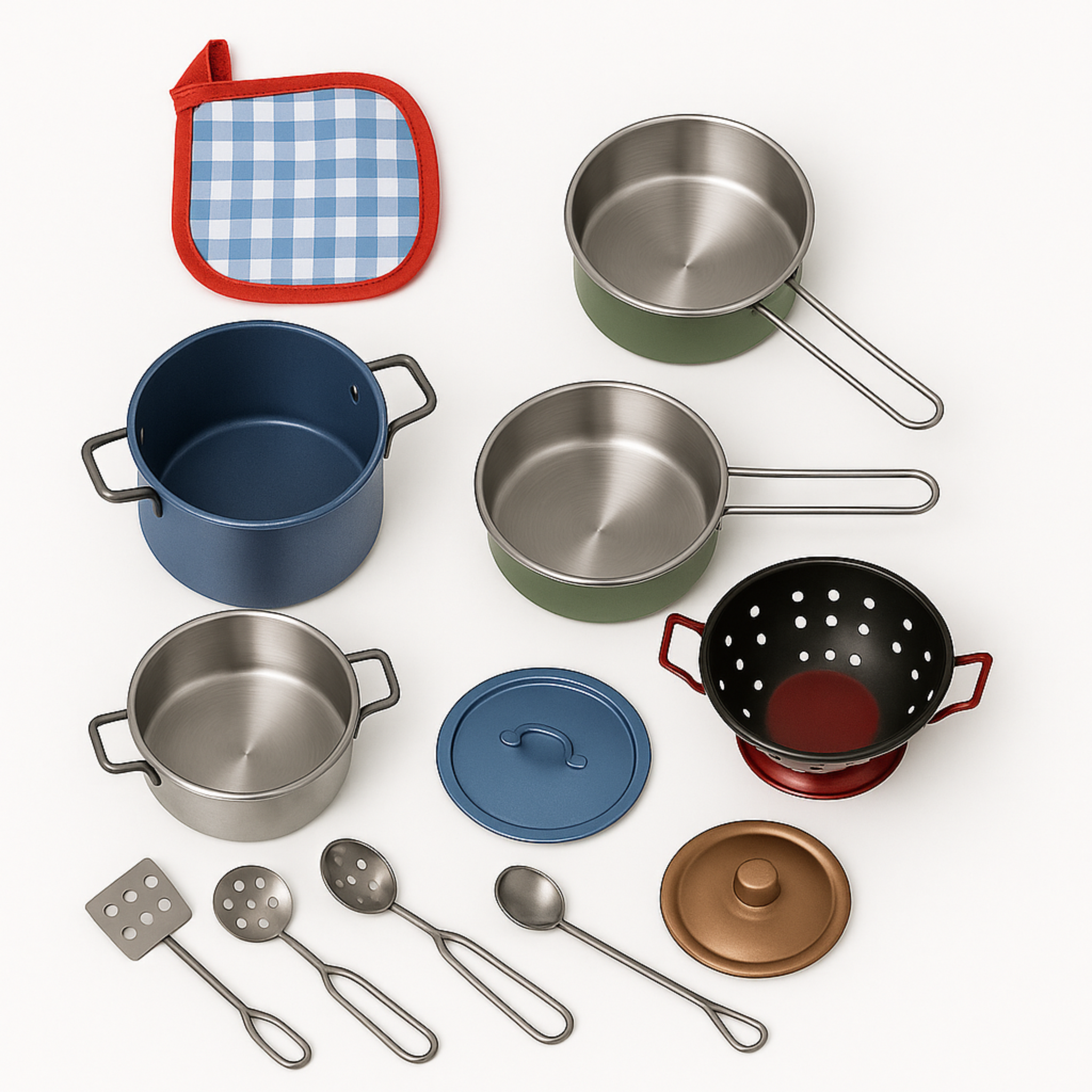 i-emporium Kids Kitchen Play Set - 11 Piece Metal Cookware Toy Set for Kids