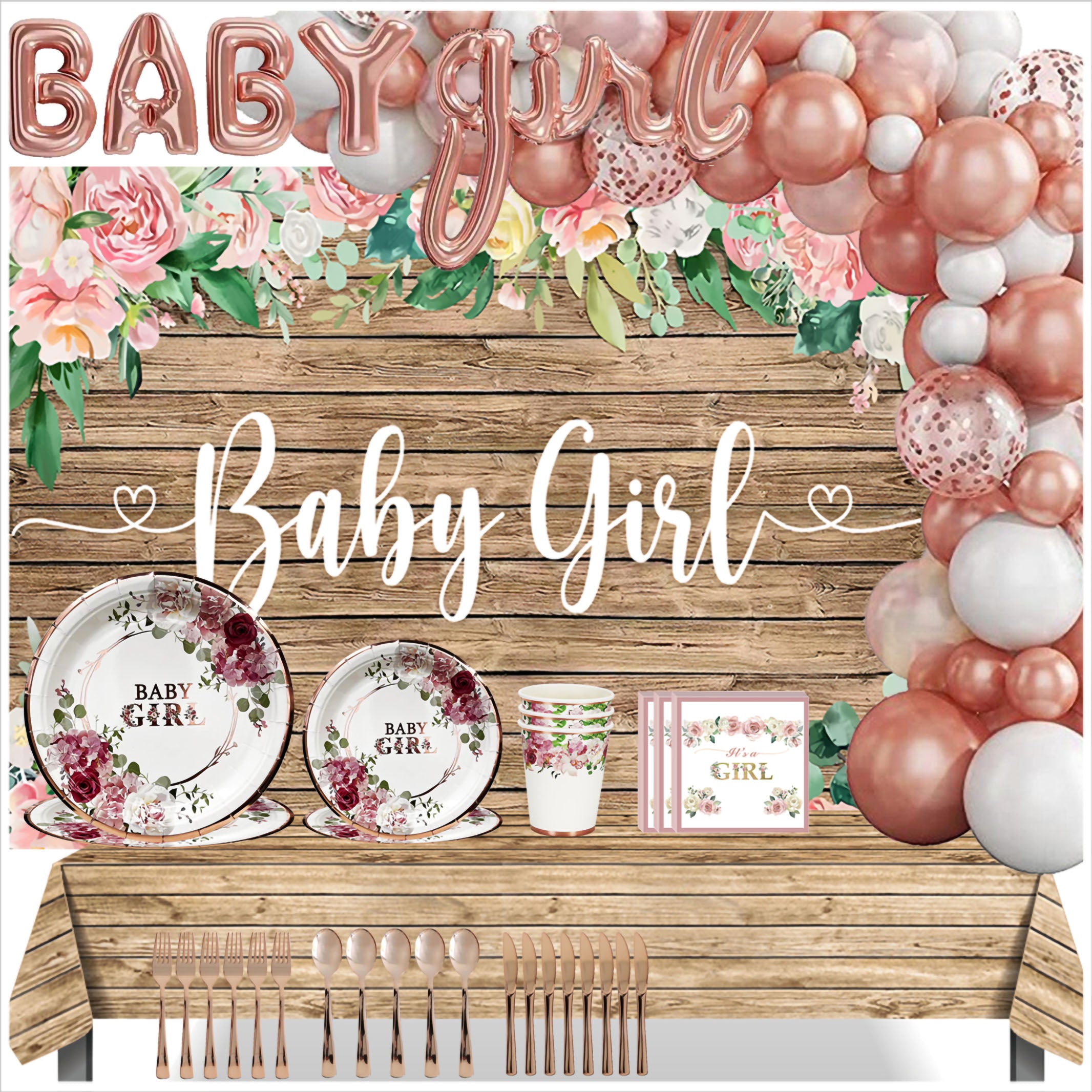 i-emporium Baby Shower Decorations for Baby Girl | Supplies | 249 Pieces