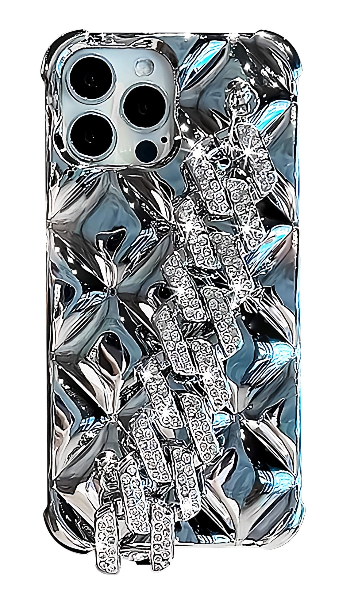 Glitter Diamond iPhone Case with Wrist Strap – Bling Rhinestone Silver
