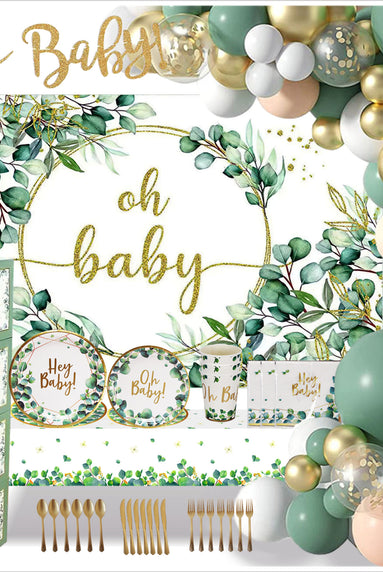 i-emporium Sage Green Neutral Baby Shower - Gender Reveal Decoration - 283 Piece