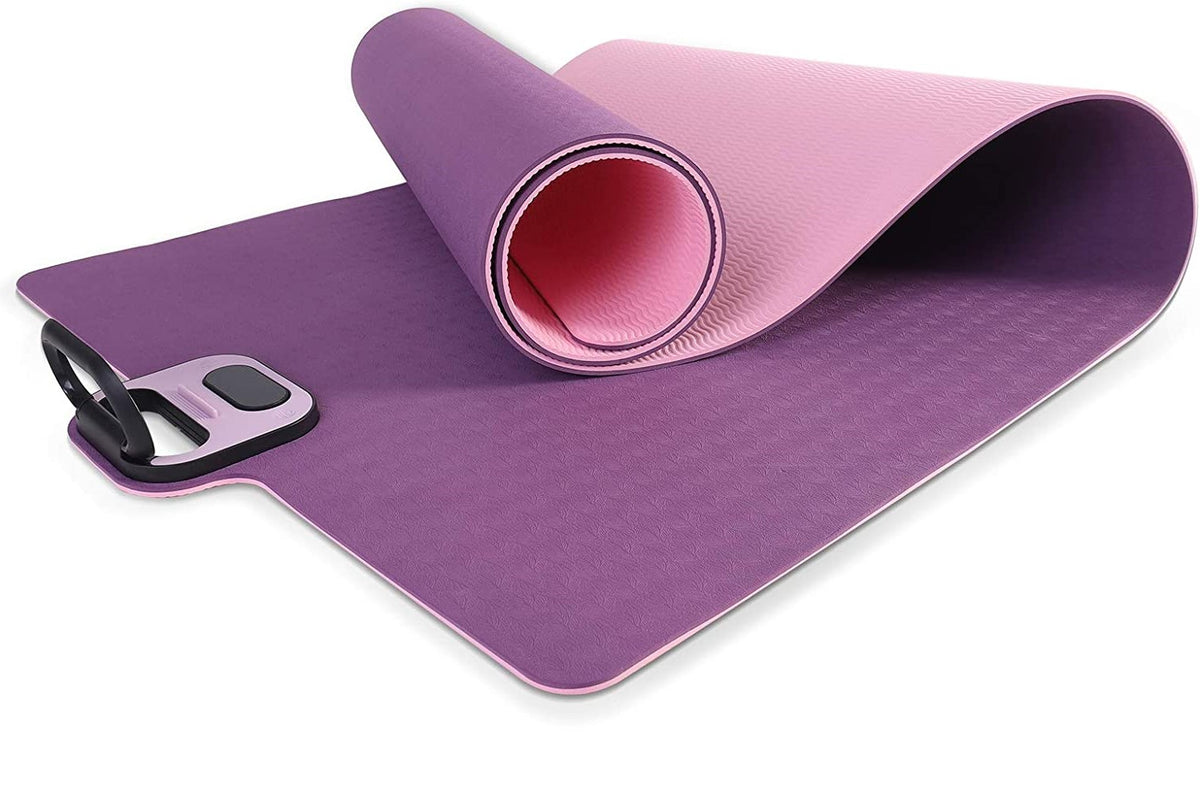 i-emporium TPE Yoga Mat - Exercise Fitness Mat with Timer and Phone Holder - Non-Slip - Purple, Pink