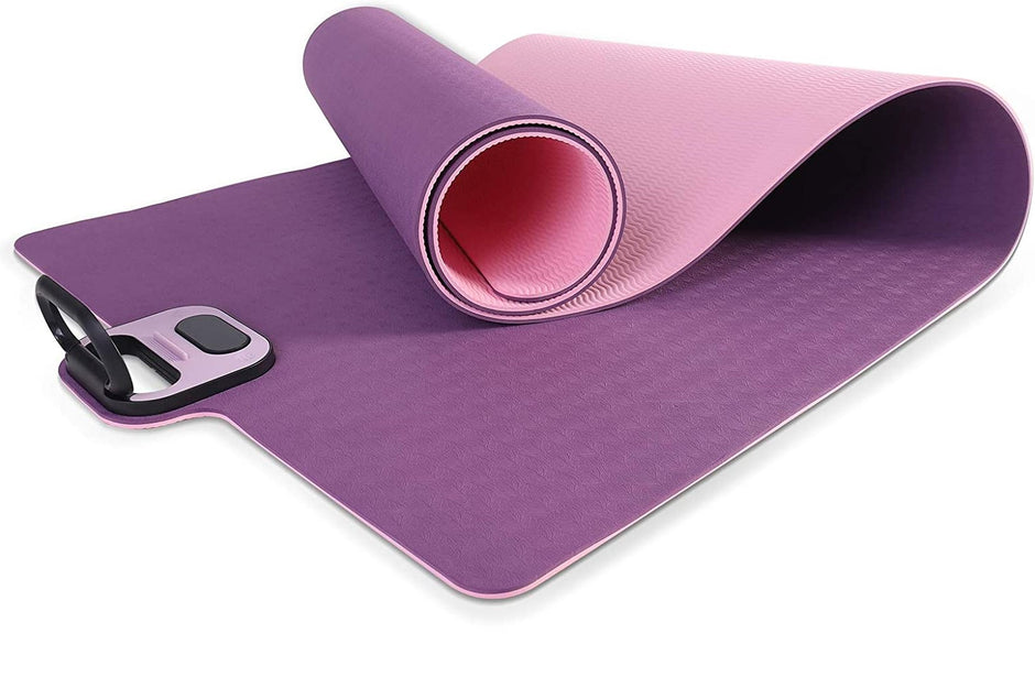 i-emporium TPE Yoga Mat - Exercise Fitness Mat with Timer and Phone Holder - Non-Slip - Purple, Pink