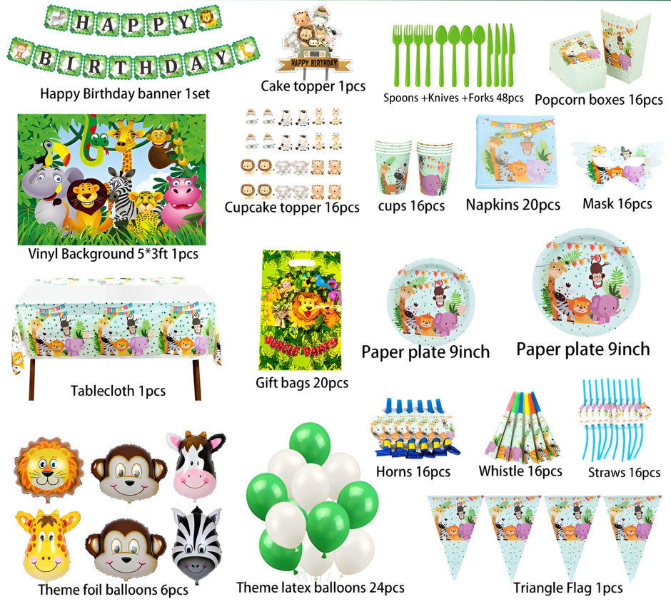 i-emporium Jungle / Safari Birthday Party Decorations Supplies Pack of 267 Pcs