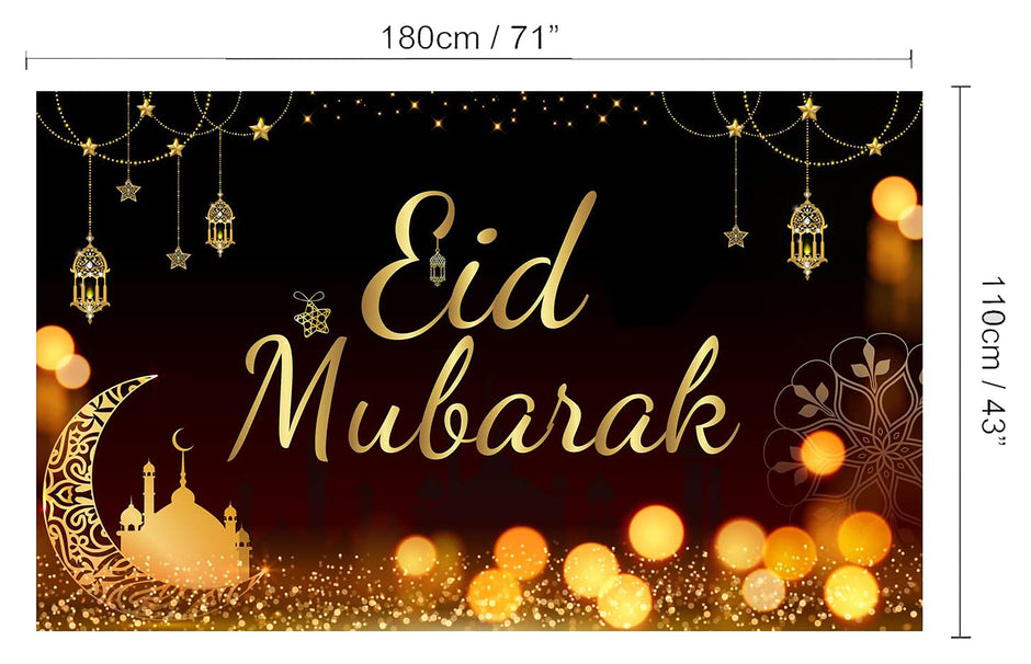 i-emporium Eid Mubarak Decorations - Reusable Vinyl Background - Table Runner | Balloons
