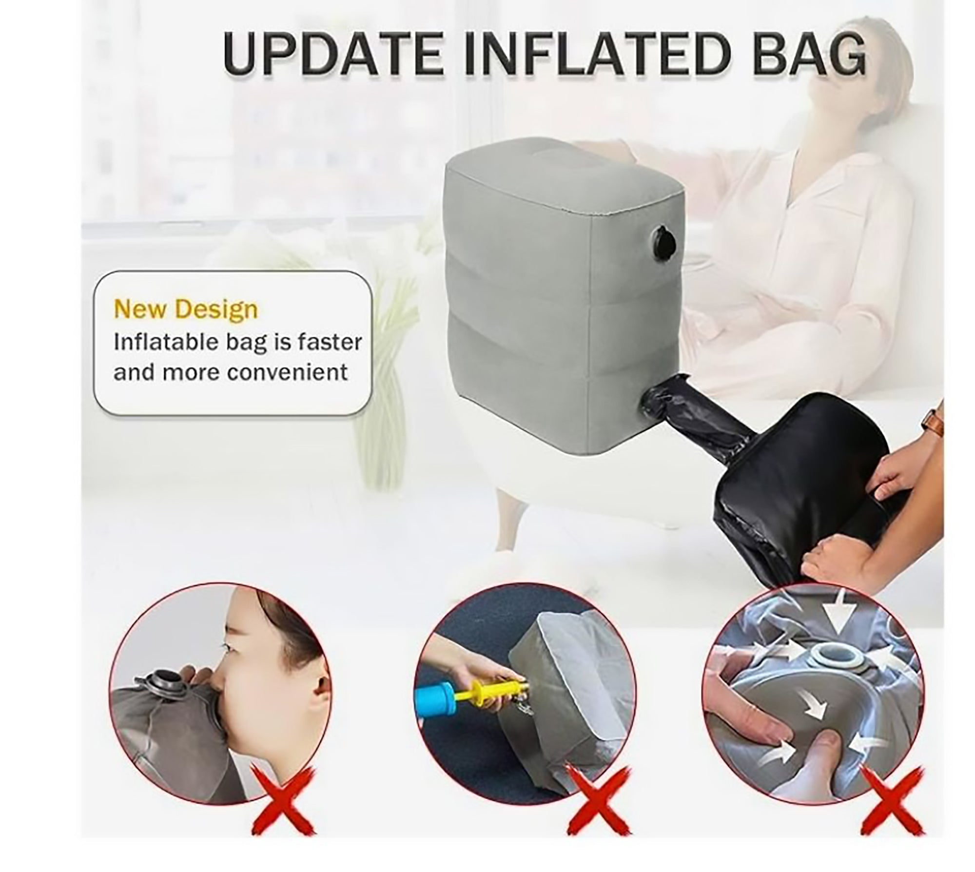 i-emporium Inflatable Travel Footrest - Neck Pillow, Sleep Mask, And Ear Plugs Pack