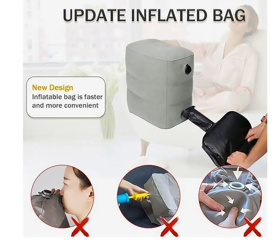 i-emporium Inflatable Travel Footrest - Neck Pillow, Sleep Mask, And Ear Plugs Pack