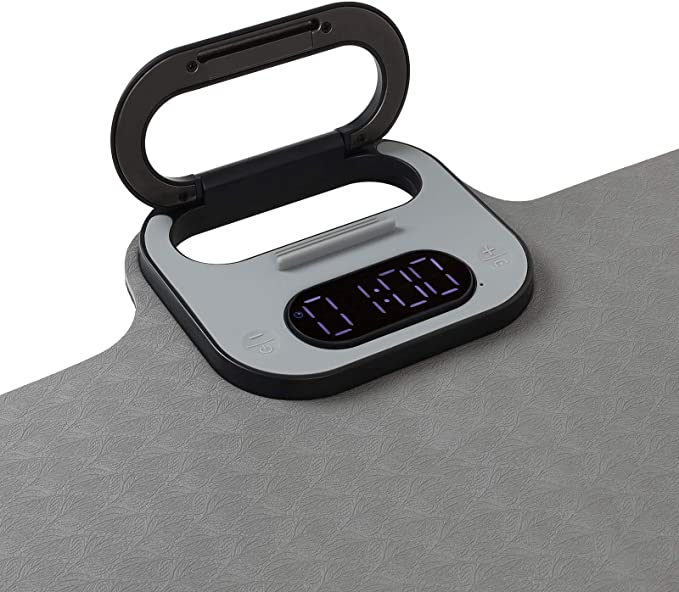 i-emporium TPE Yoga Mat - Exercise Fitness Mat with Timer and Phone Holder - Non-Slip - Black, Grey