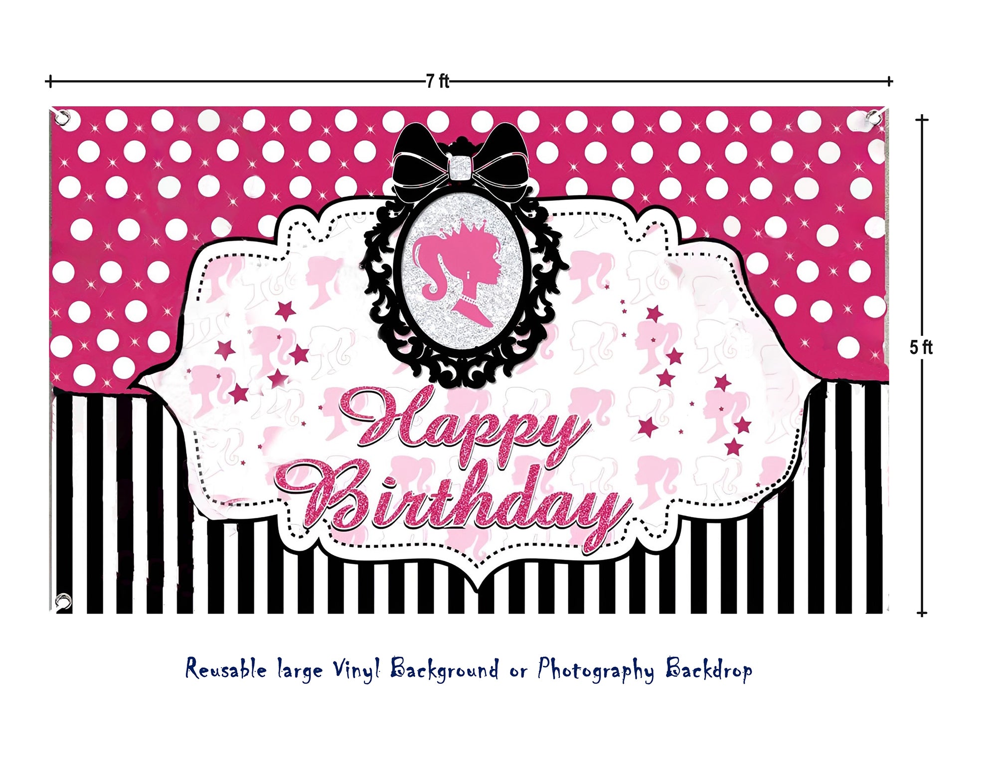 i-emporium Pink Backdrop for Girls - Happy Birthday Barbie Theme - Princess Theme