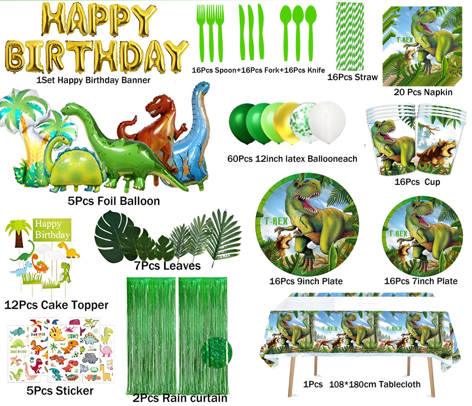 i-emporium Dinosaur Birthday Party Decorations – 225-Piece Set with 5x7ft Backdrop