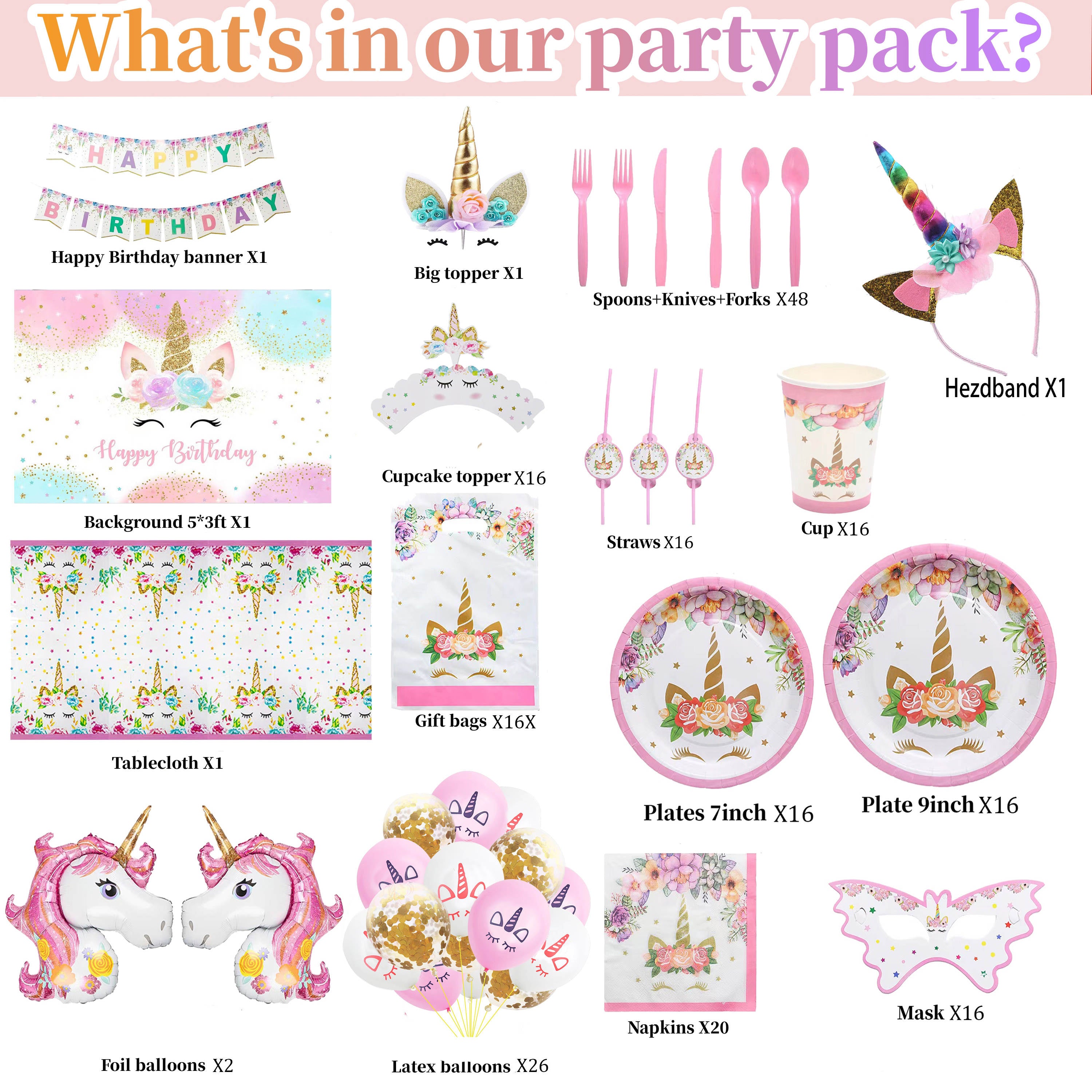 i-emporium Unicorn Party Decorations for Girls | Happy Birthday Supplies | 209 Pieces