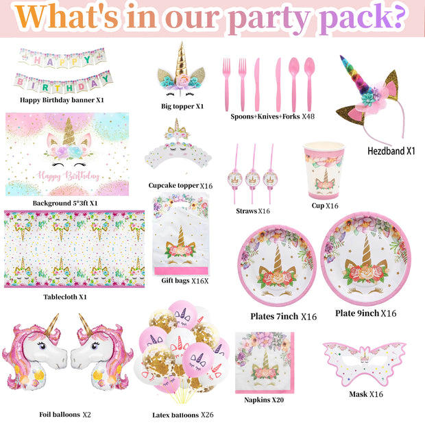 i-emporium Unicorn Party Decorations for Girls | Happy Birthday Supplies | 209 Pieces