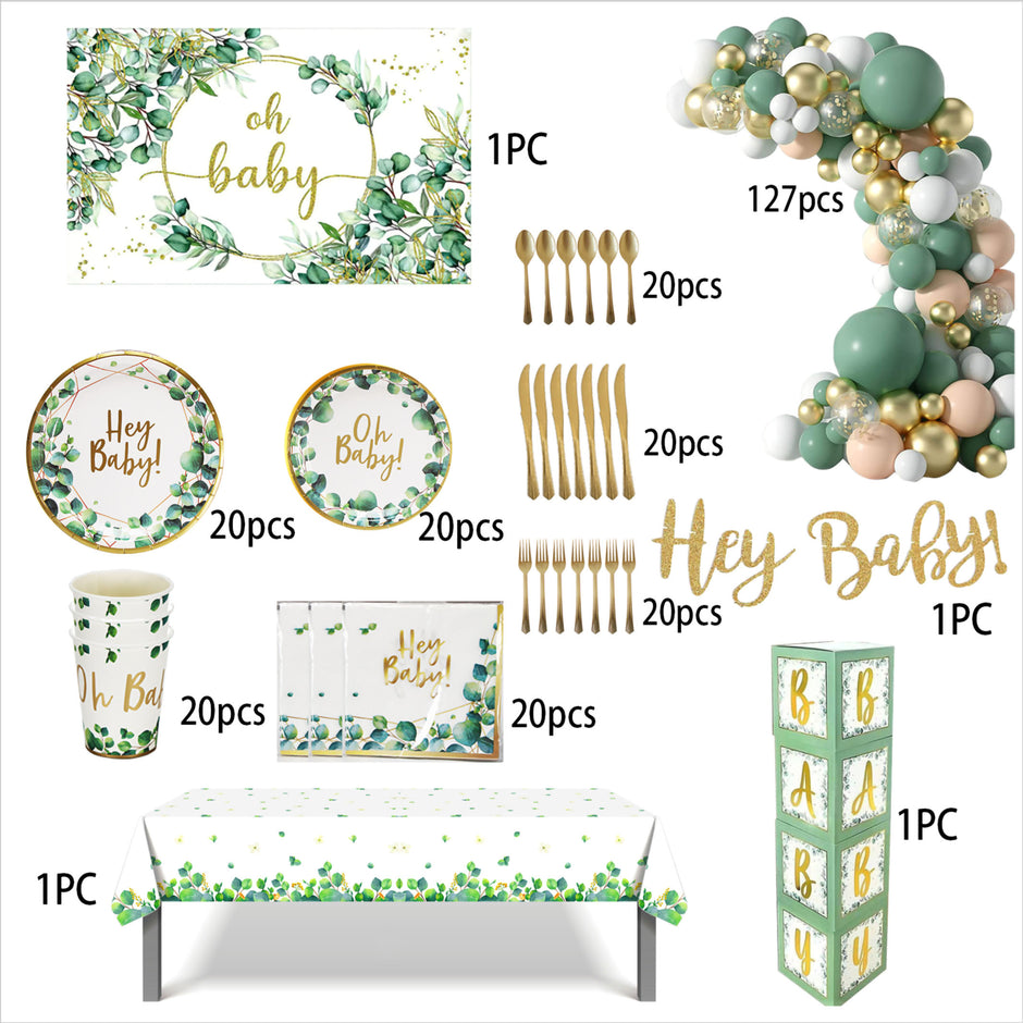 i-emporium Sage Green Neutral Baby Shower - Gender Reveal Decoration - 283 Piece
