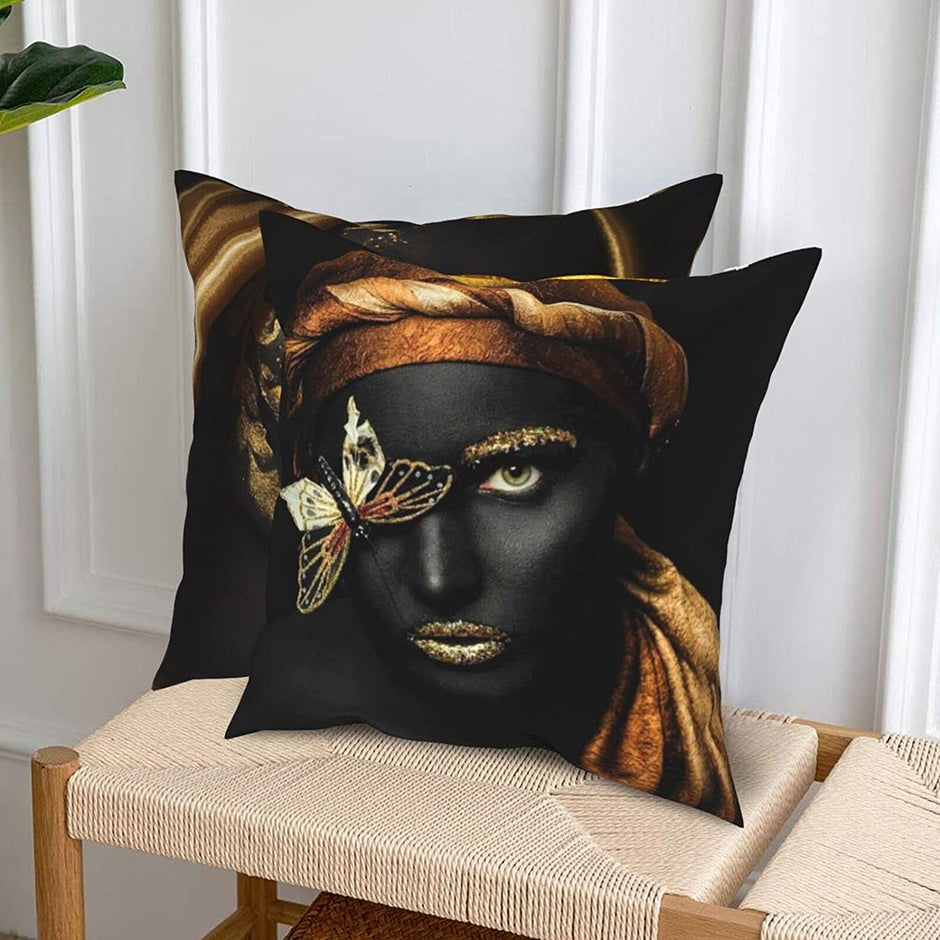 i-emporium African Theme Black and Gold Cushion Covers - 50 x 50cm - 2 Piece