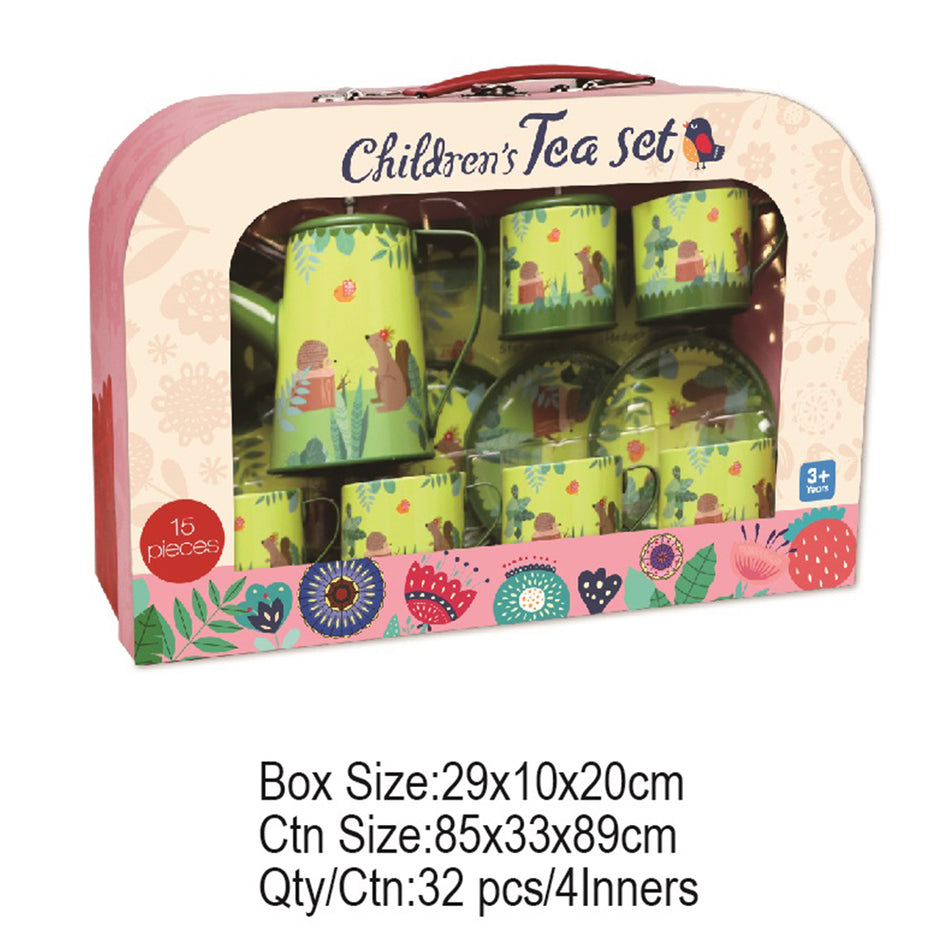 i-emporium Kids Pretend Play Green Tea Set 15-Piece Kitchen Toys