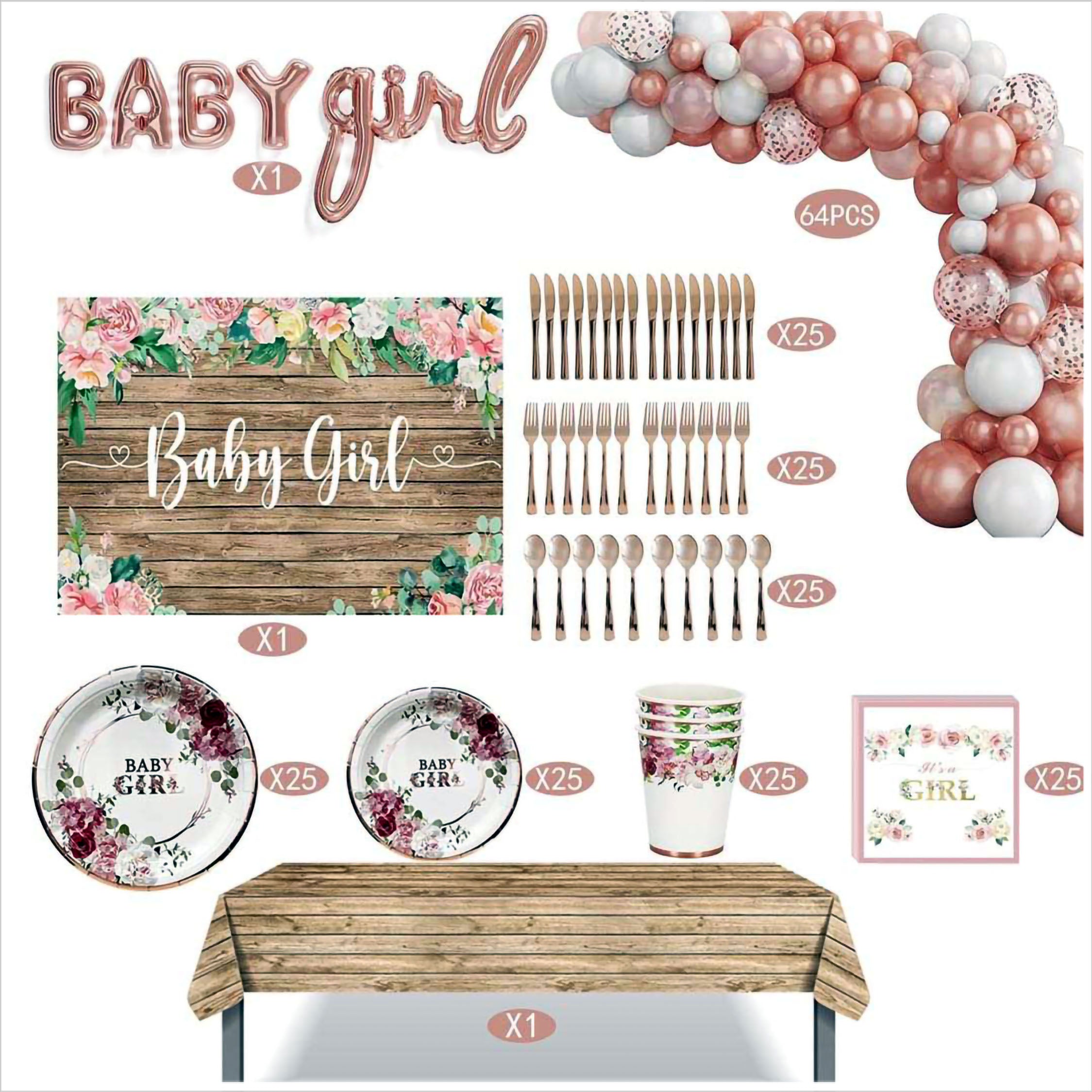 i-emporium Baby Shower Decorations for Baby Girl | Supplies | 249 Pieces