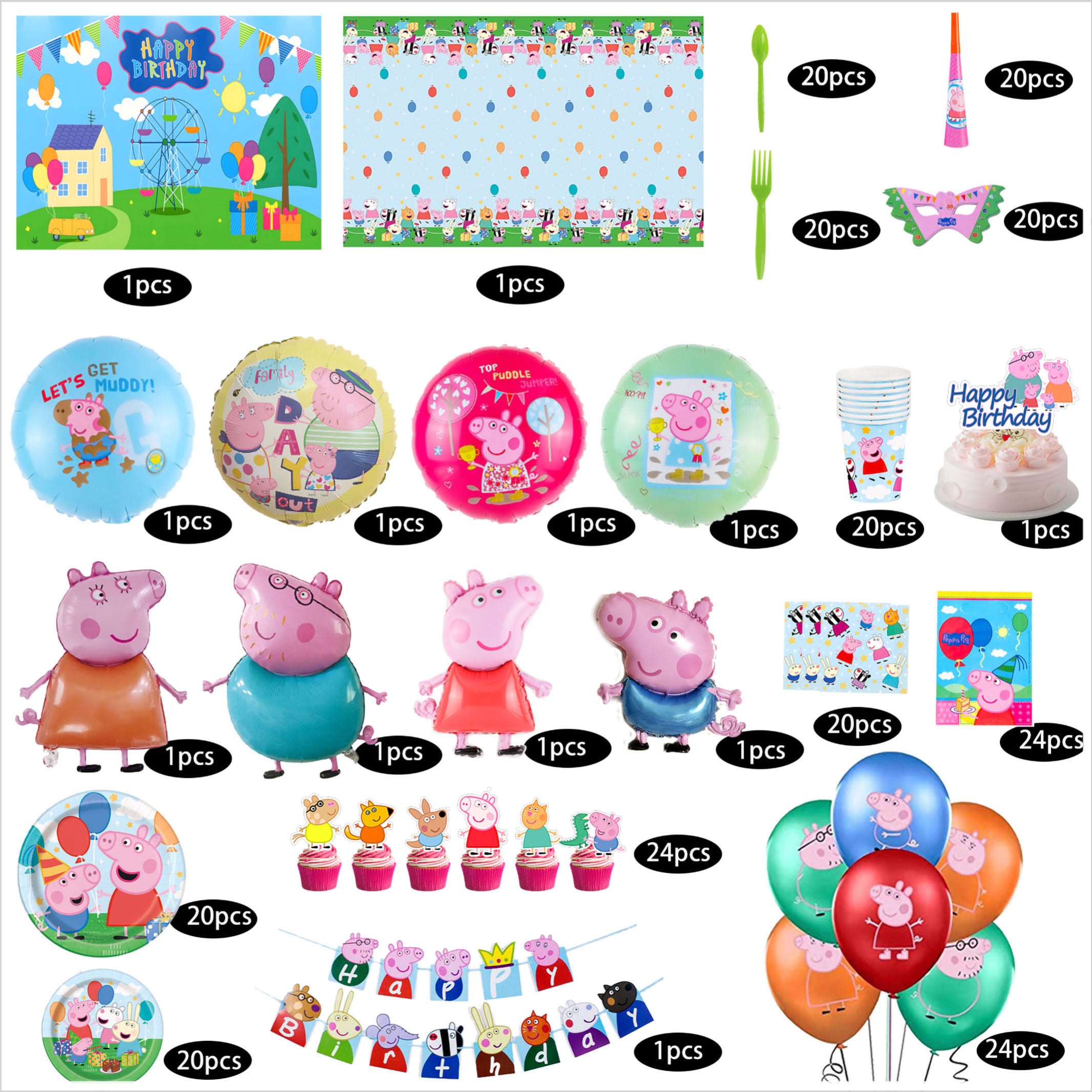 i-emporium Peppa Pig Birthday Party Decorations Supplies 244 Pieces